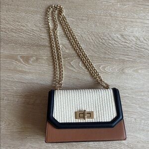Aldo Cream and Brown Shoulder Bag with Gold Chain